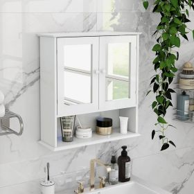 Bathroom Wall Cabinet With Doule Mirror Doors And Shelvs (Color: White)