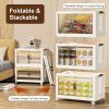 3Pcs Foldable Storage Bins with Lid Front Magnetic Door Collapsible Stackable Closet Organizer Containers with 4Pcs 360¬∞ Rotatable Wheels 8Pcs Small