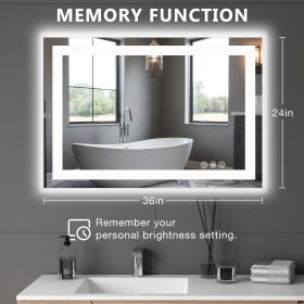 Anti-fog LED Bathroom Mirror With Dual Light Source And Three Lighting Modes (Option: 24x36)